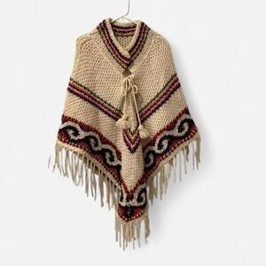 Vintage Knit Fringe Poncho